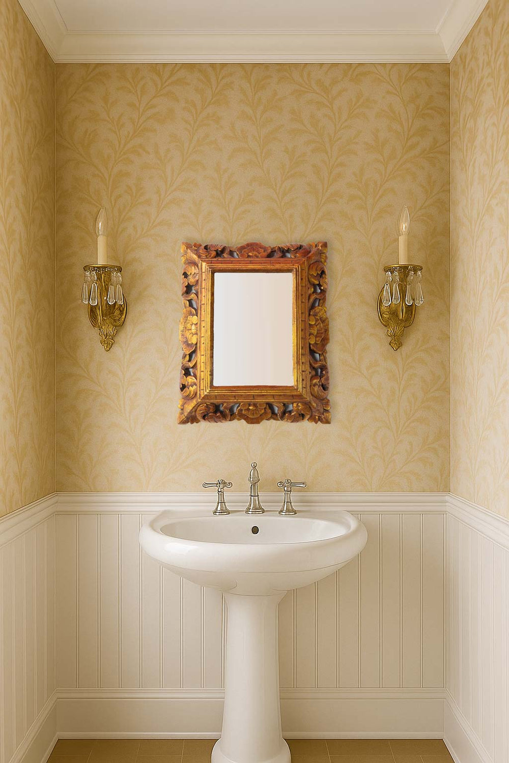 Espejo dorado francés barroco madera tallada (45*55 cm)