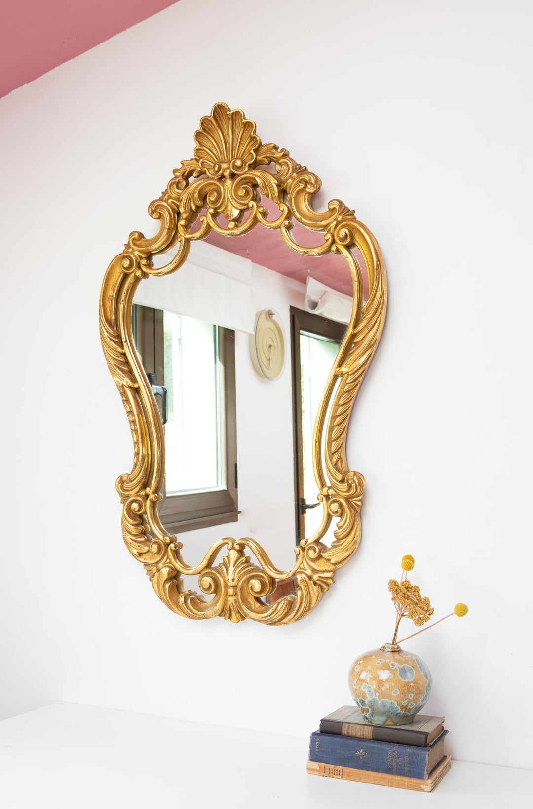 espejo dorado vintage luis xv con copete gold french mirror 
