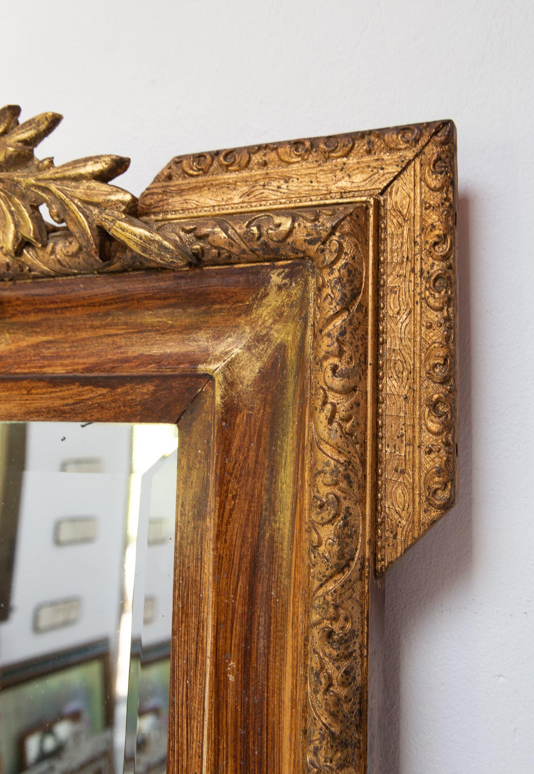 antiguo espejo dorado rectangular frances con copete antique french gilt mirror 