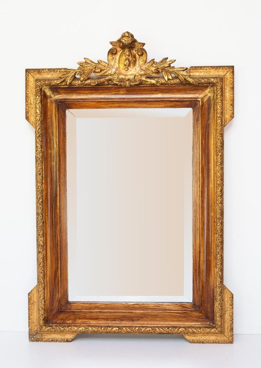 antiguo espejo dorado rectangular frances con copete antique french gilt mirror 