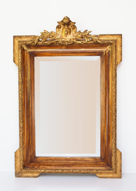 antiguo espejo dorado rectangular frances con copete antique french gilt mirror 