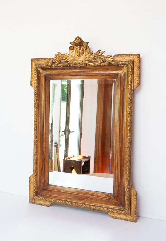 antiguo espejo dorado rectangular frances con copete antique french gilt mirror 