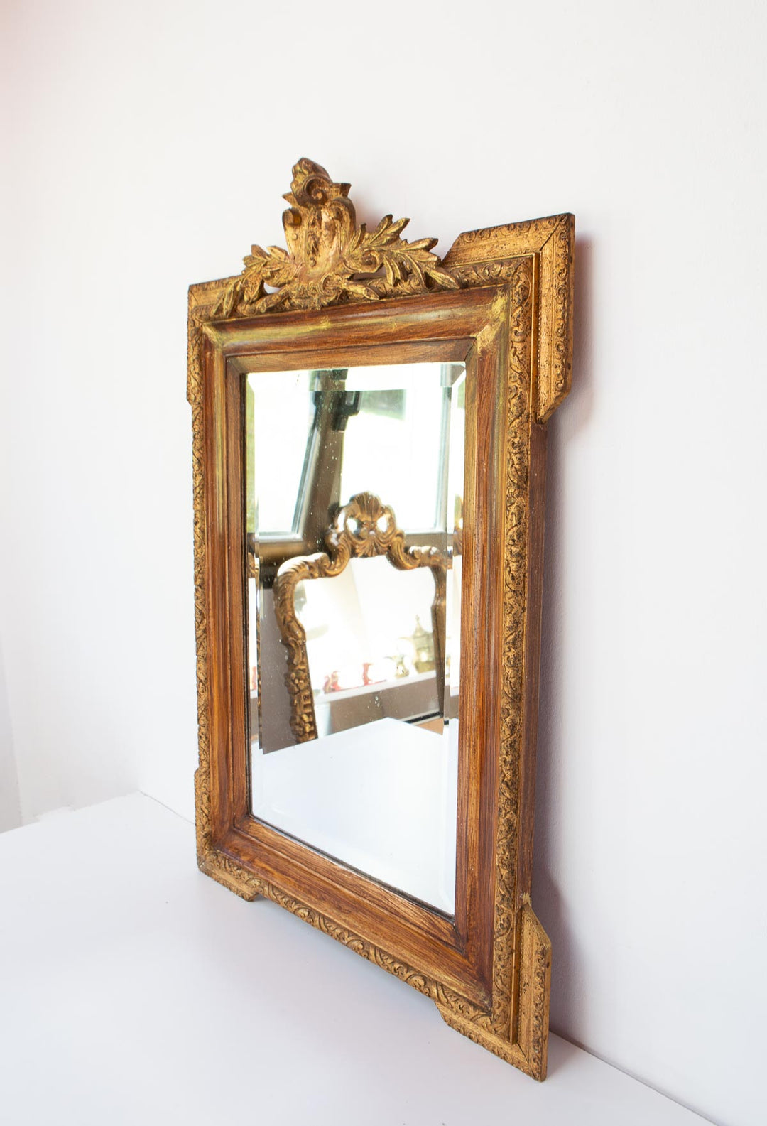 antiguo espejo dorado rectangular frances con copete antique french gilt mirror 