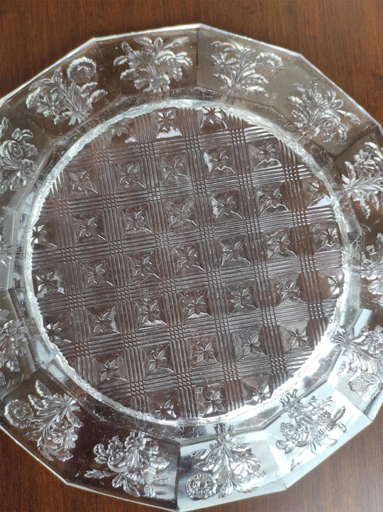 Plato con pie cristal prensado BACCARAT Ronces | Eglantier c. 1900