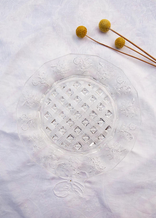 Plato con pie cristal prensado BACCARAT Ronces | Eglantier c. 1900
