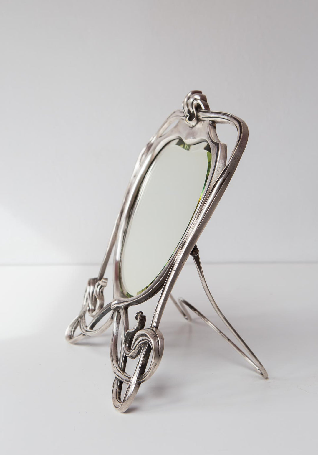 Antiguo espejo francés art nouveau bronce plateado french mirror