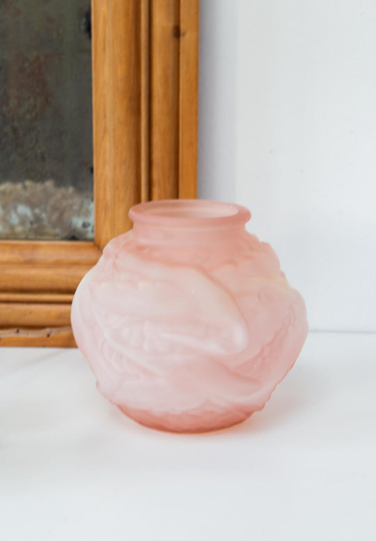 Antiguo jarrón francés art decó rosa pájaros french vase