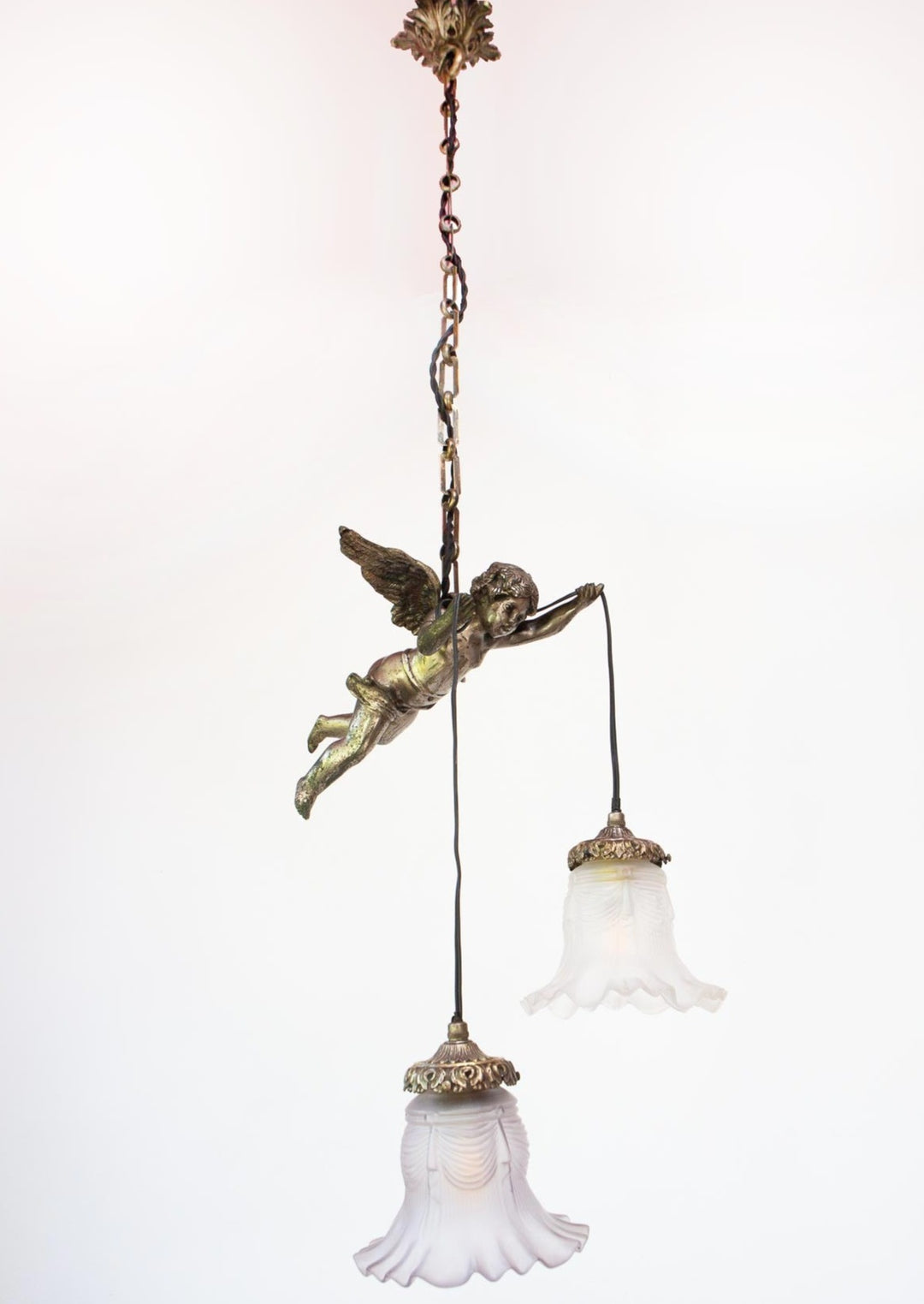 antiguo angel bronce cupido lampara techo francesa antique french angel chandelier