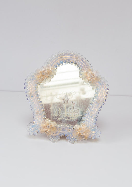 Pequeño espejo cristal Murano antiguo decorado