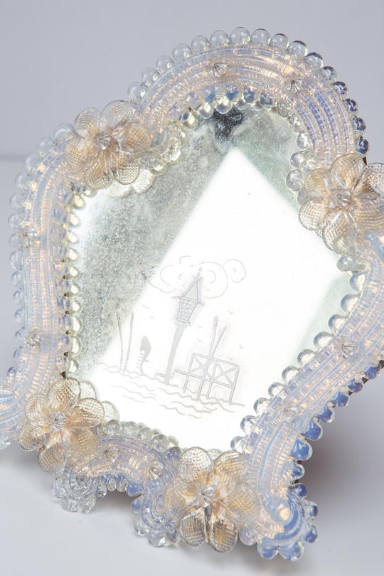 Pequeño espejo cristal Murano antiguo decorado