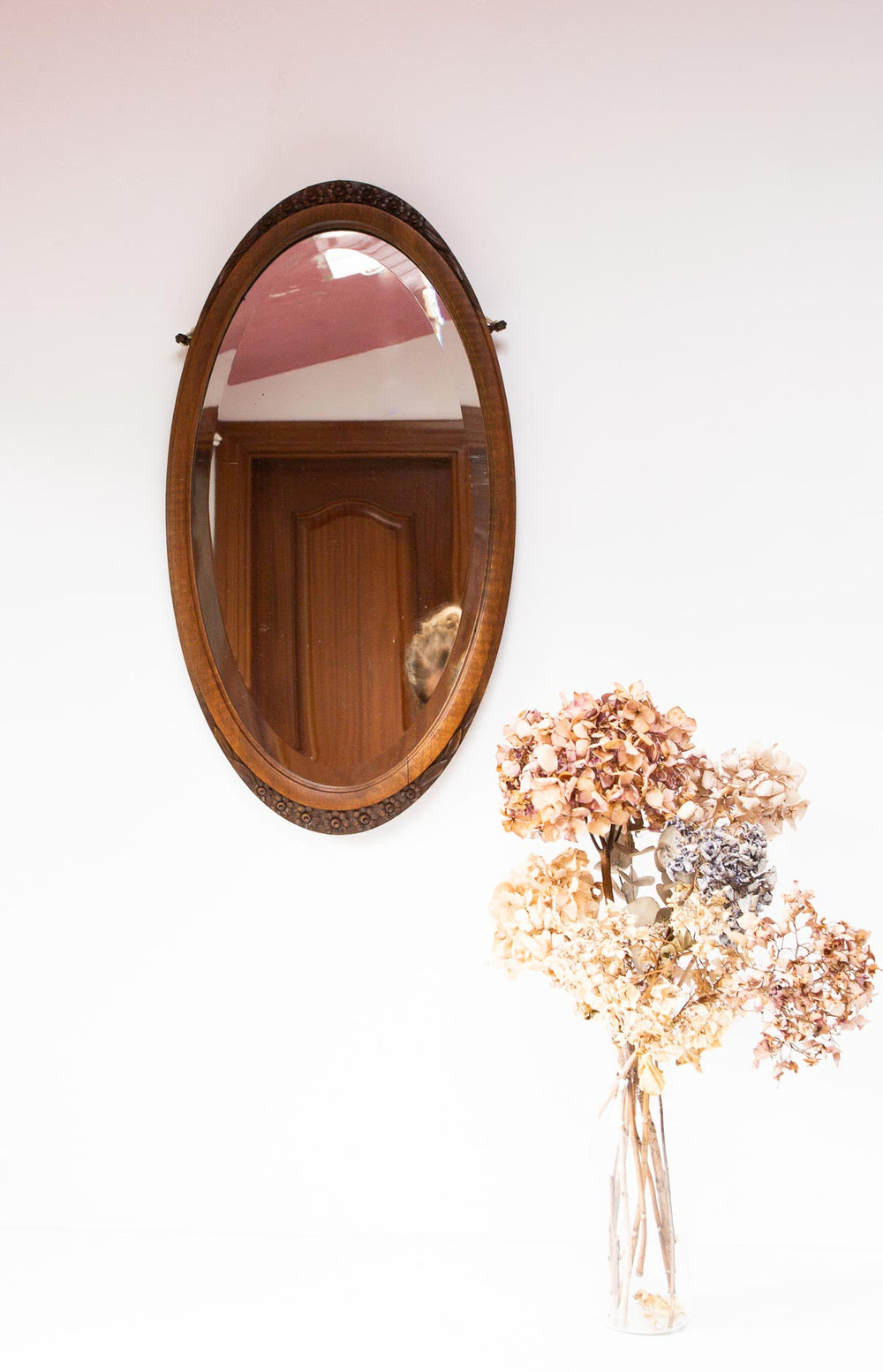 Antiguo espejo francés ovalado madera art decó (VENDIDO)