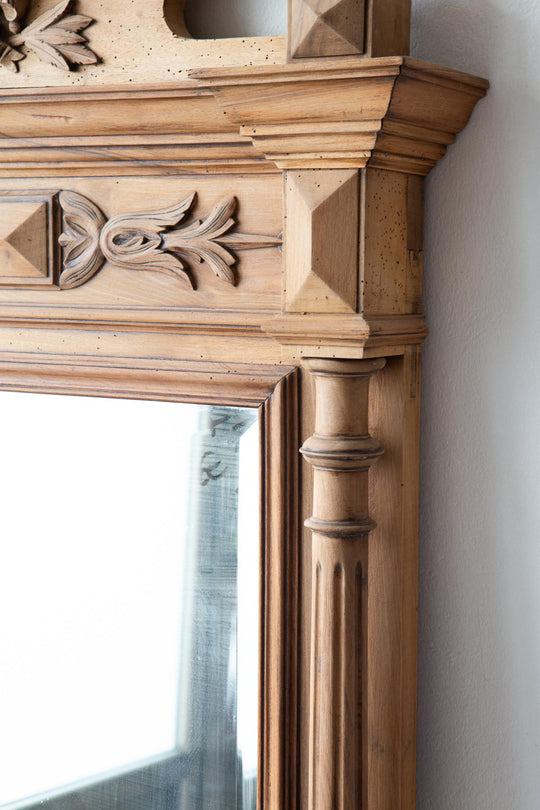 Gran espejo antiguo de madera natural cristal biselado c. 1900 (166*86 cm)