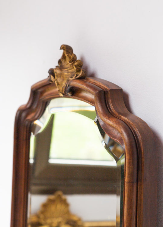 Antiguo espejo francés madera copete dorado