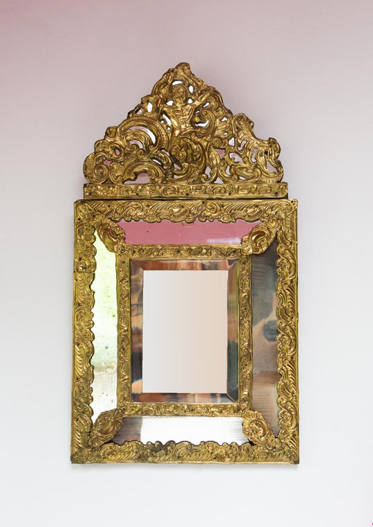 Antiguo espejo francés dorado con copete s. xix antique french mirror