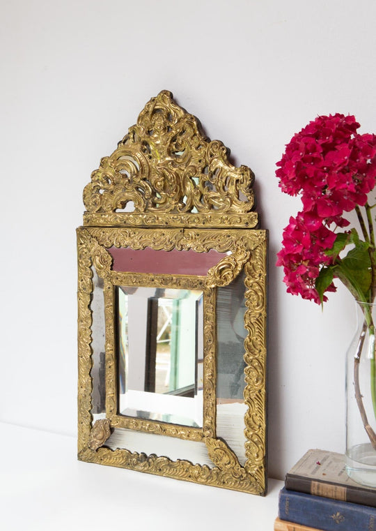 Antiguo espejo francés dorado con copete s. xix antique french mirror