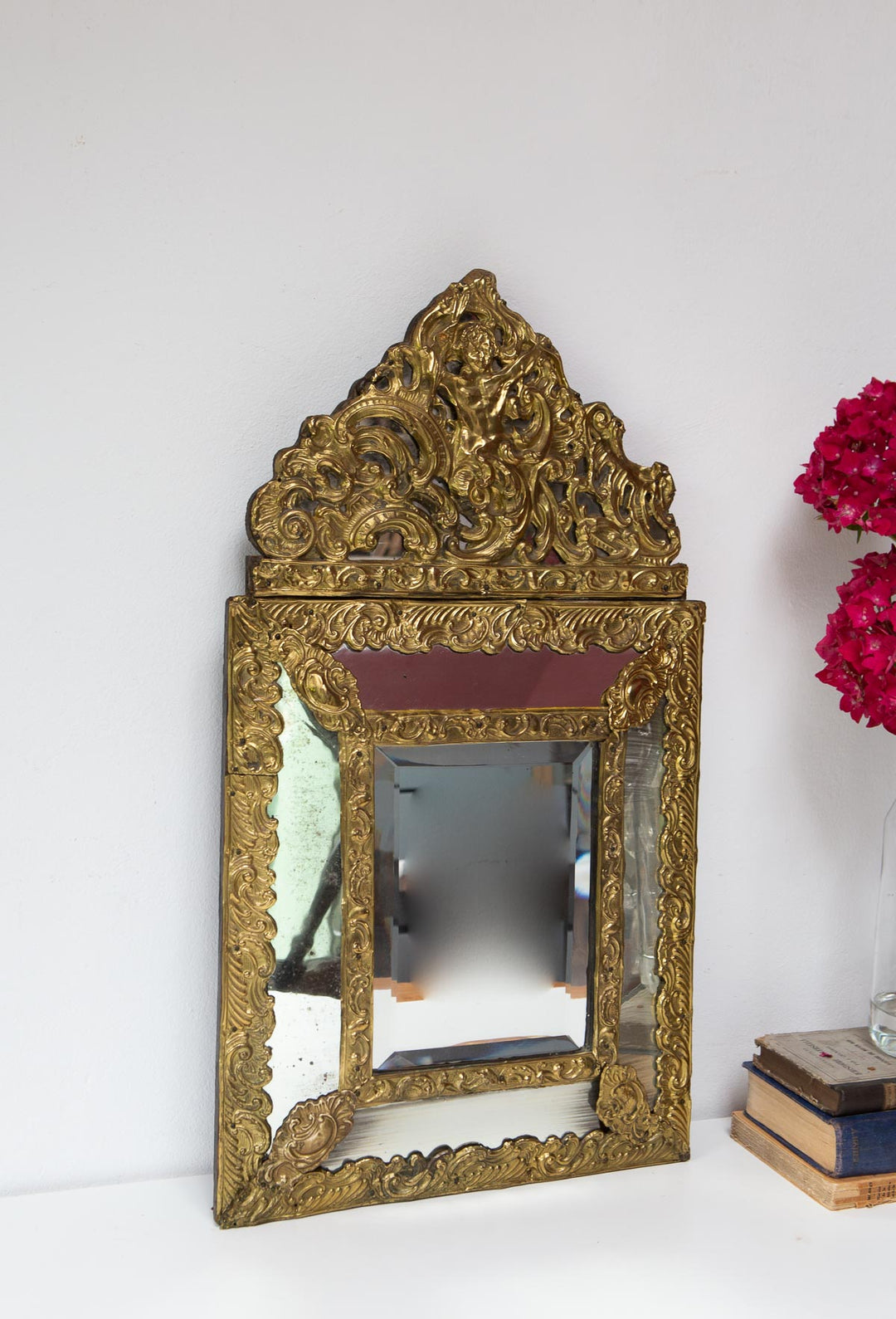 Antiguo espejo francés dorado con copete s. xix antique french mirror