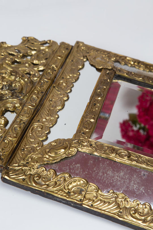 Antiguo espejo francés dorado con copete s. xix antique french mirror