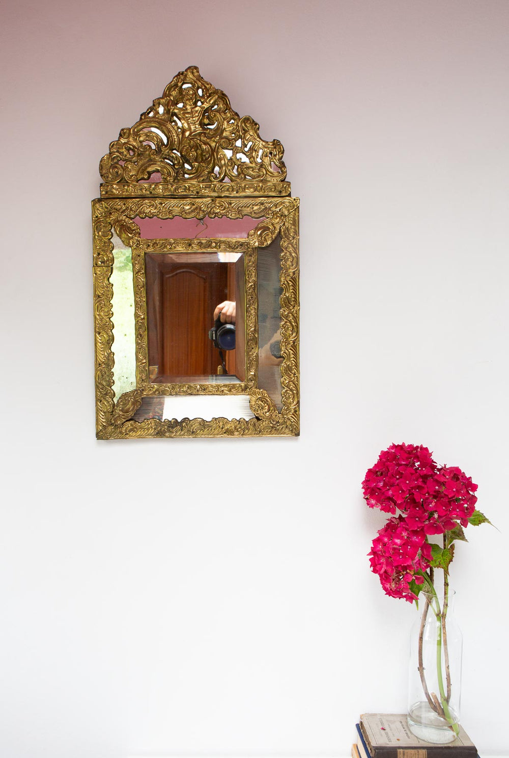 Antiguo espejo francés dorado con copete s. xix antique french mirror