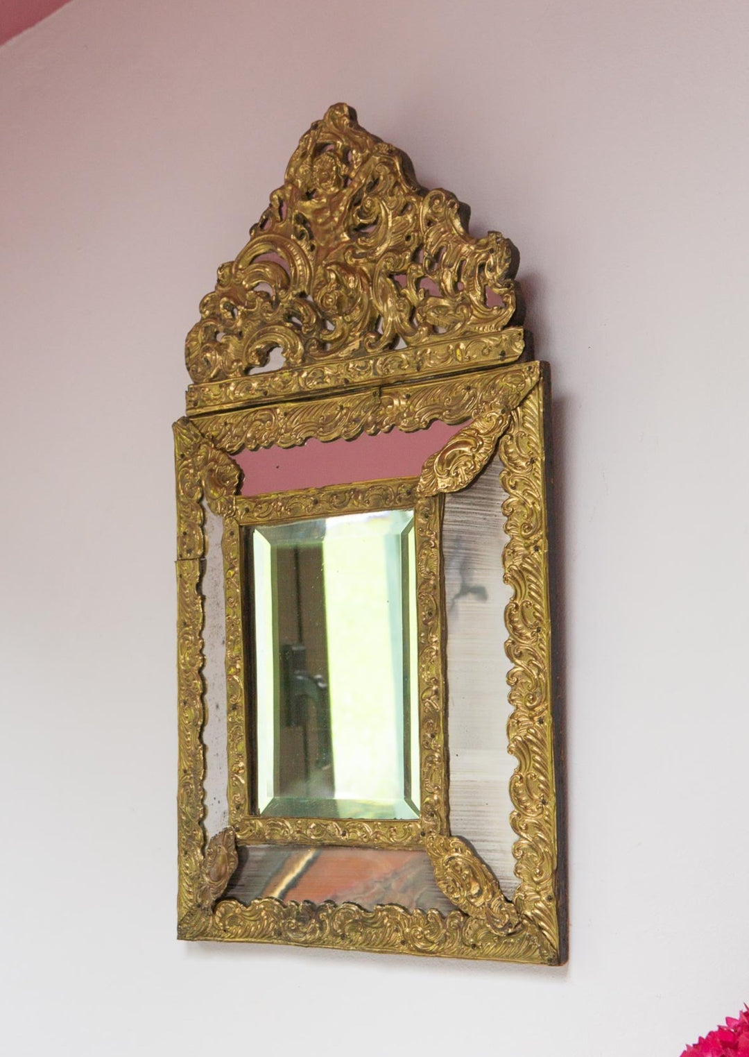 Antiguo espejo francés dorado con copete s. xix antique french mirror