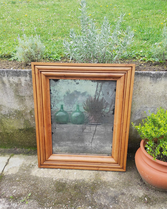 Antiguo espejo francés rectangular madera natural