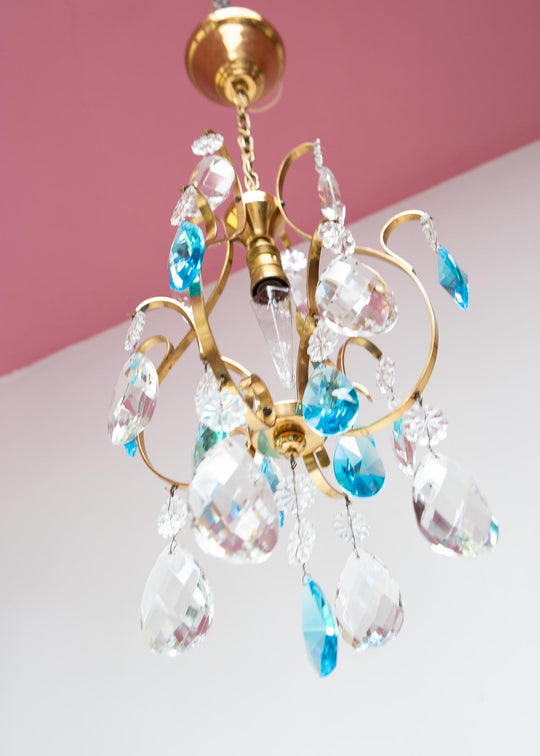 Pequeña lámpara de techo sueca latón y cristales swedish chandelierç