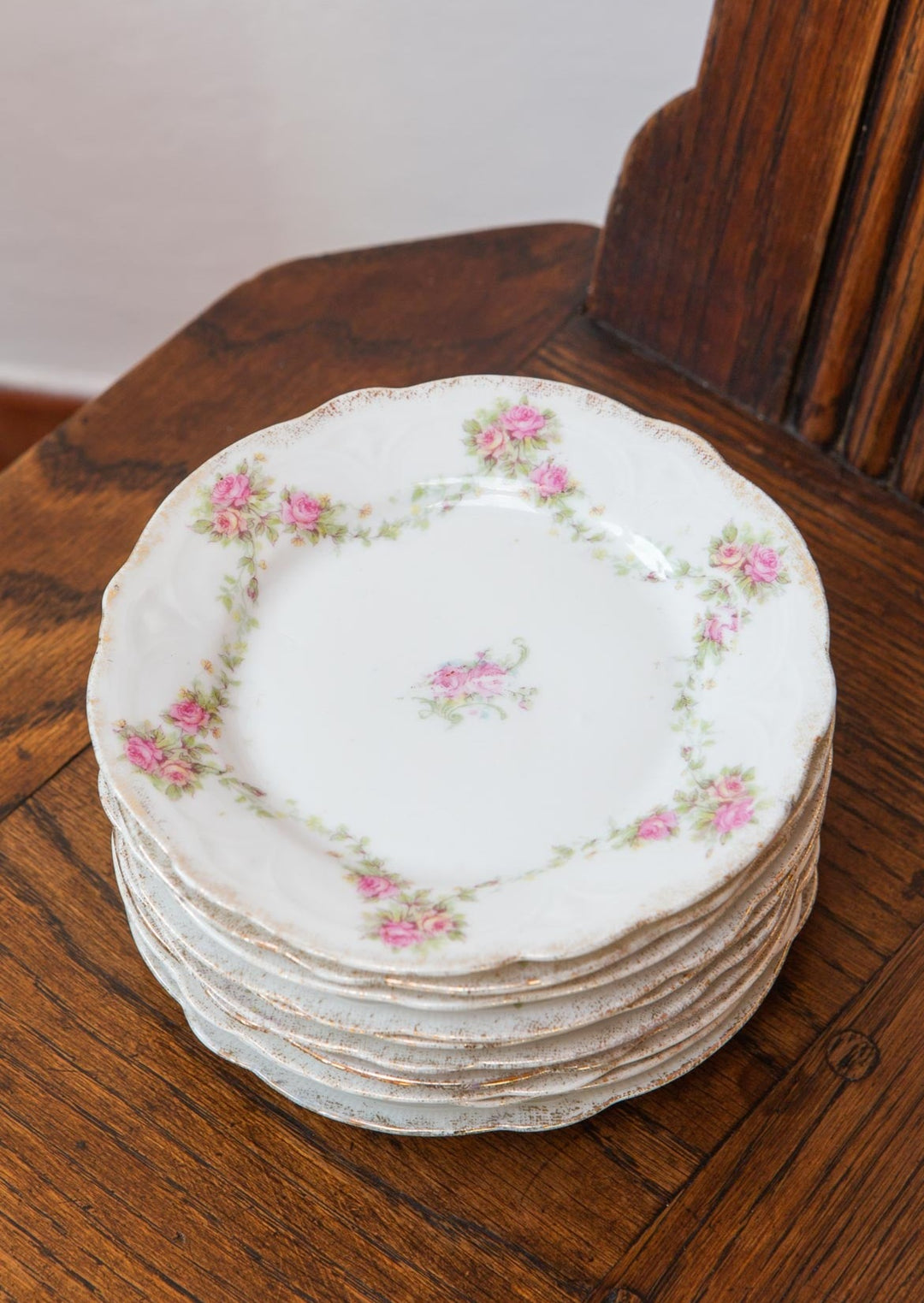 juego antiguos platos postre franceses porcelana con florecillas