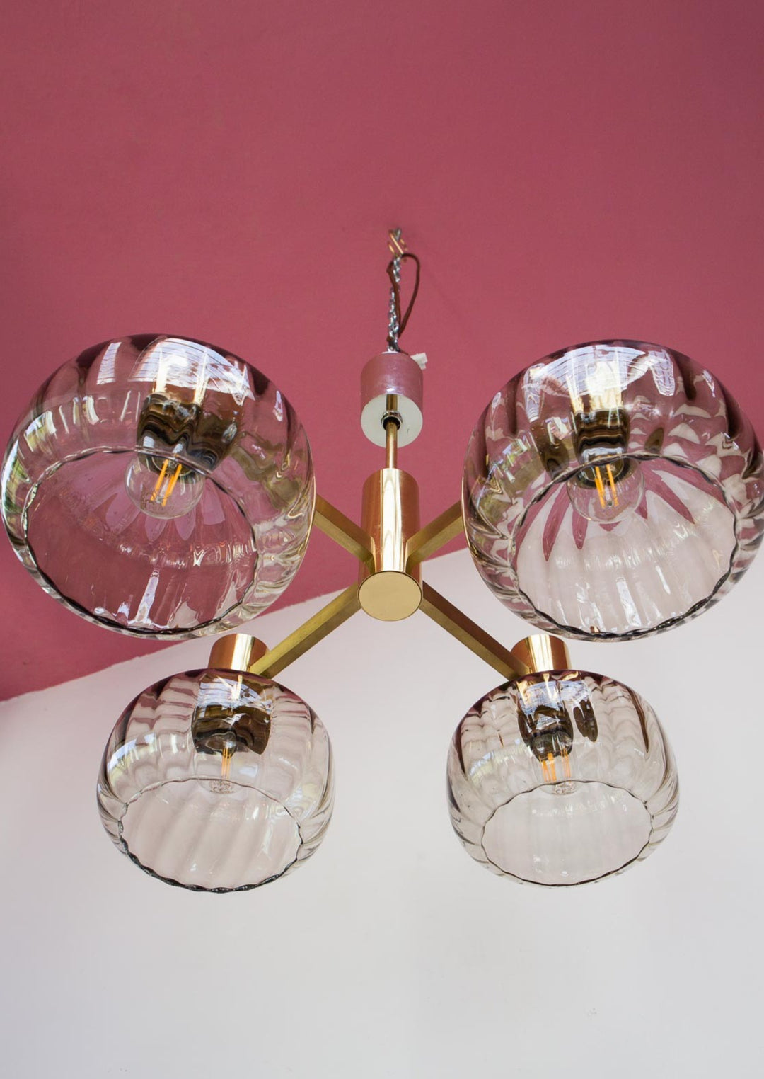 lámpara techo vintage laton y cristales midcentury pendant