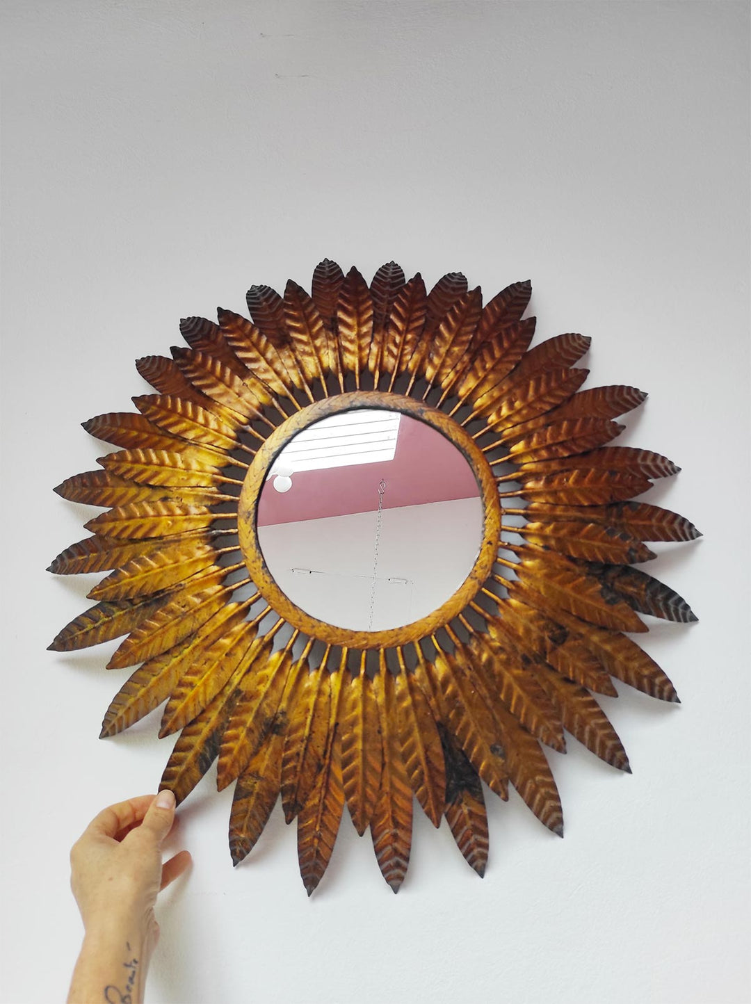 espejo sol metal dorado retroiluminado vintage gold sunburst mirror