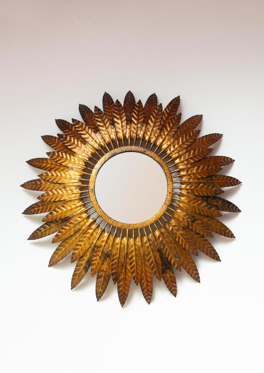 espejo sol metal dorado retroiluminado vintage gold sunburst mirror