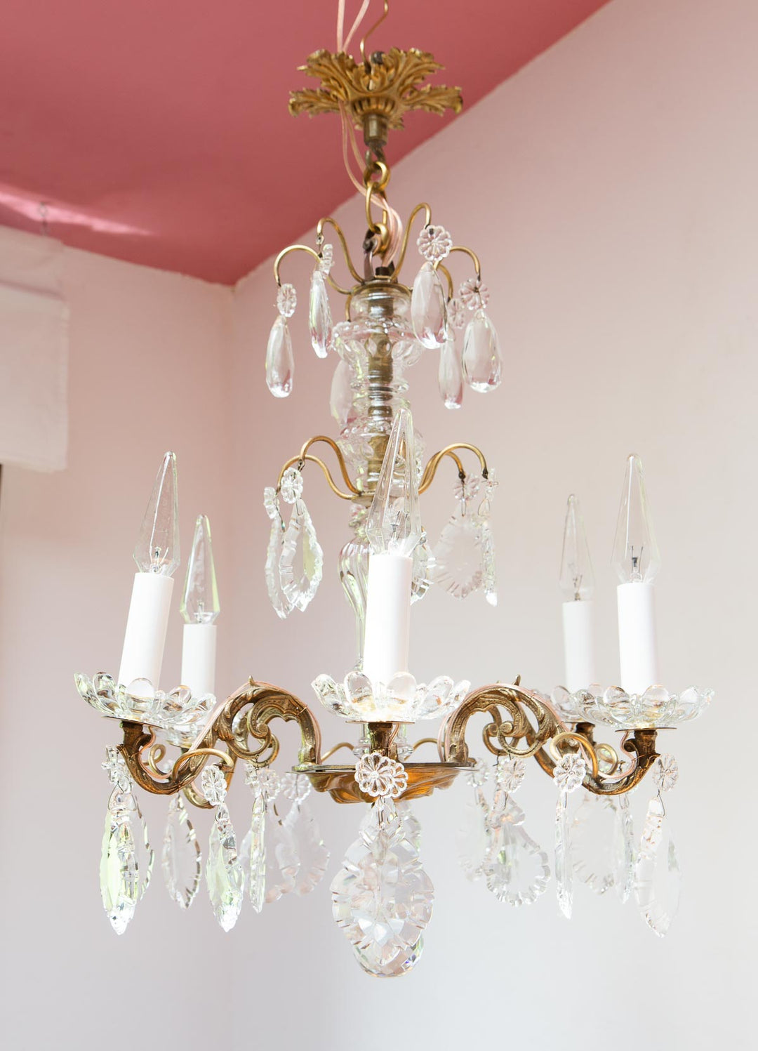antigua lámpara de techo araña francesa s. xix bronce y cristales estilo baccarat antique french chandelier