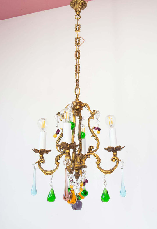 5405 LAMPARA TECHO BRONCE CRISTALES COLORES CHANDELIER