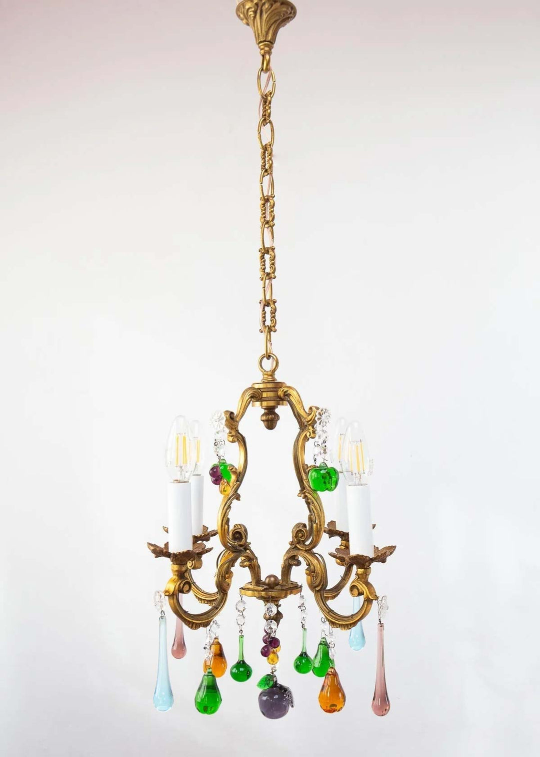 5405 LAMPARA TECHO BRONCE CRISTALES COLORES CHANDELIER