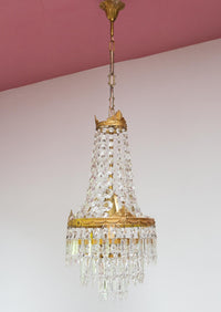 Antigua lámpara de techo francesa bronce y cristales