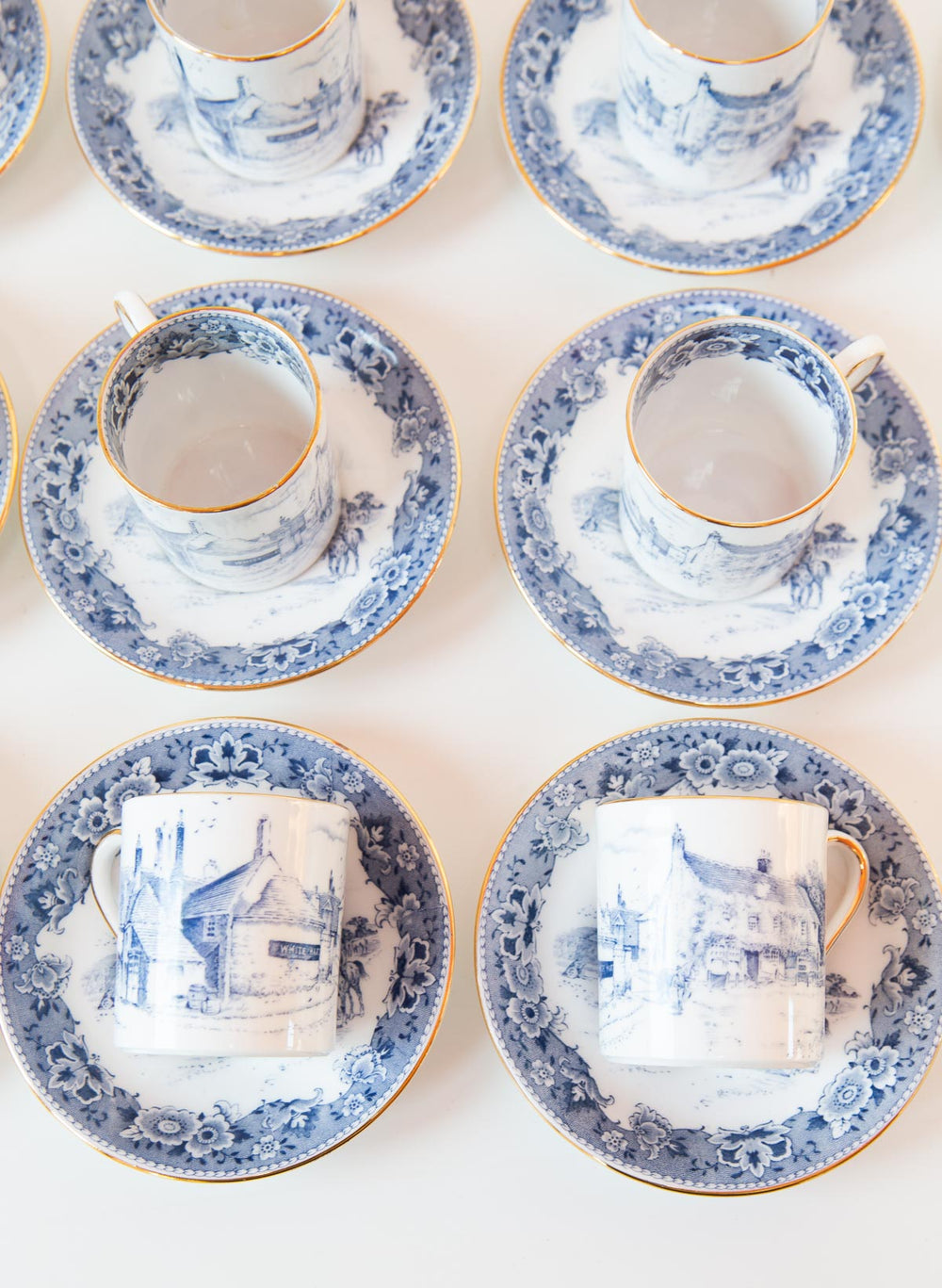 antiguo juego de café porcelana inglesa tuscan azul y blanco 