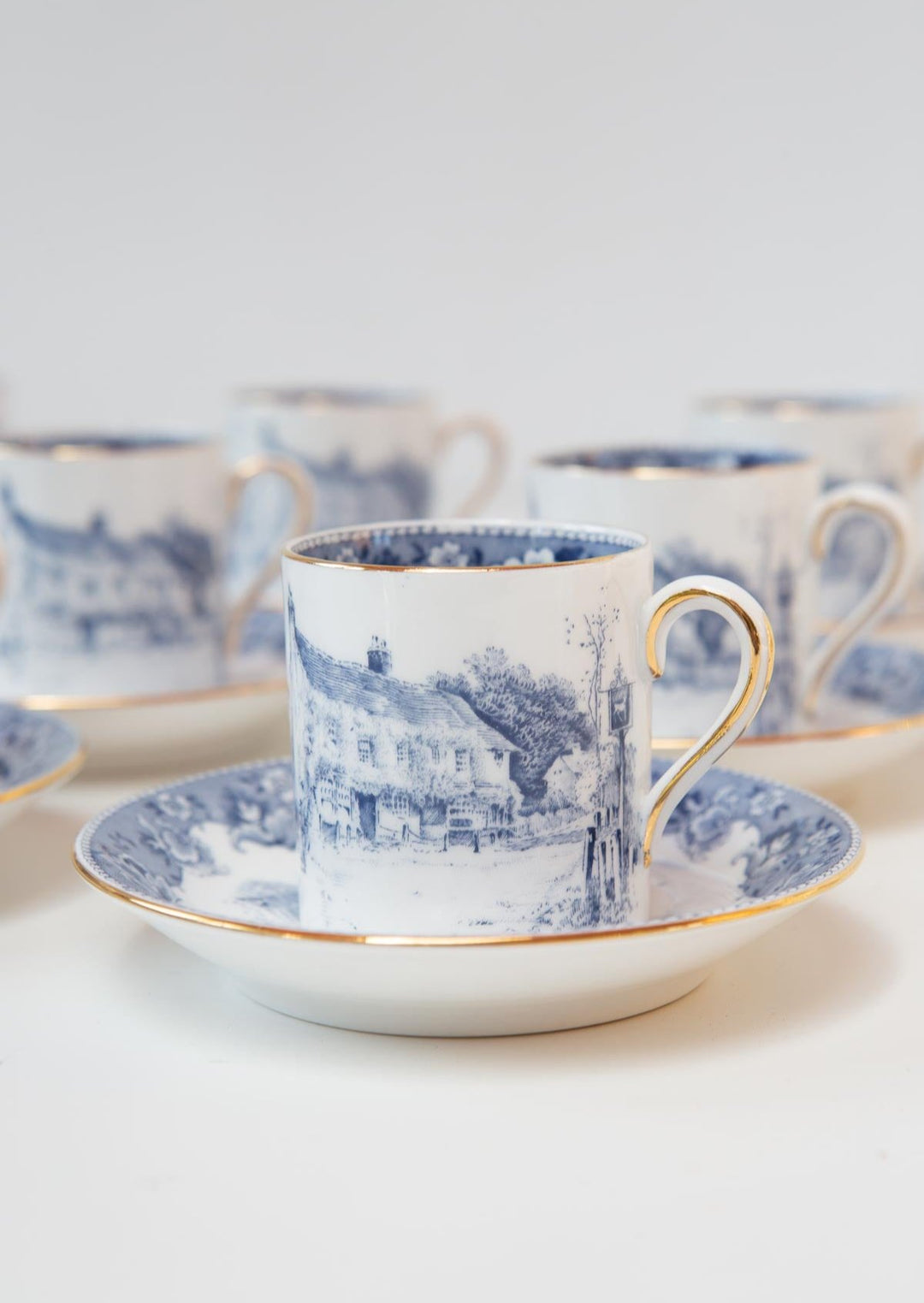 antiguo juego de café porcelana inglesa tuscan azul y blanco 