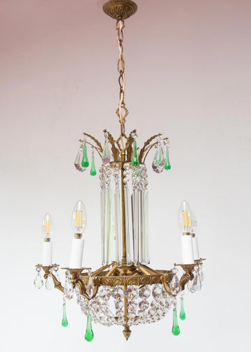 Lámpara techo chandelier francés antiguo bronce y cristales (48 cm)