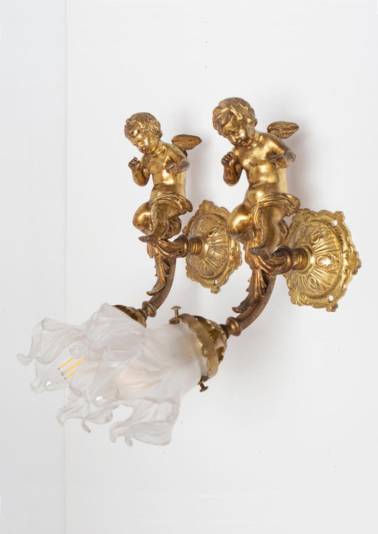 pareja antiguos apliques franceses bronce con angelotes angeles putti antique french bronze wall lights