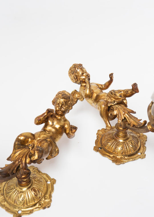 pareja antiguos apliques franceses bronce con angelotes angeles putti antique french bronze wall lights