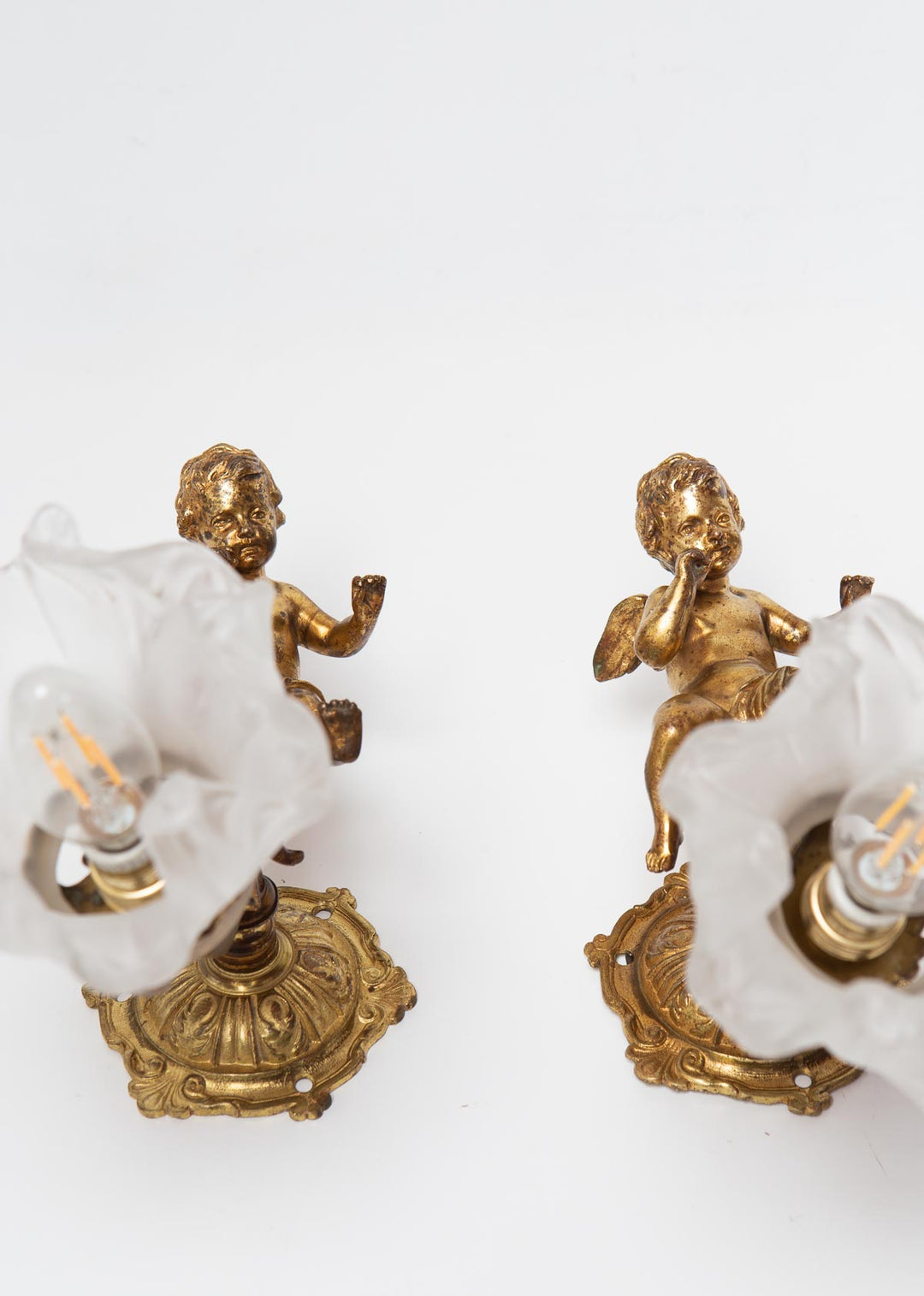 pareja antiguos apliques franceses bronce con angelotes angeles putti antique french bronze wall lights