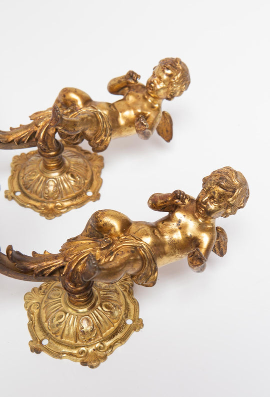 pareja antiguos apliques franceses bronce con angelotes angeles putti antique french bronze wall lights