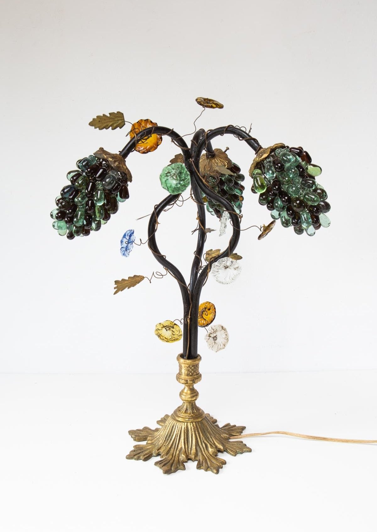 antigua lámpara bronce y tulipas racimos cristal murano