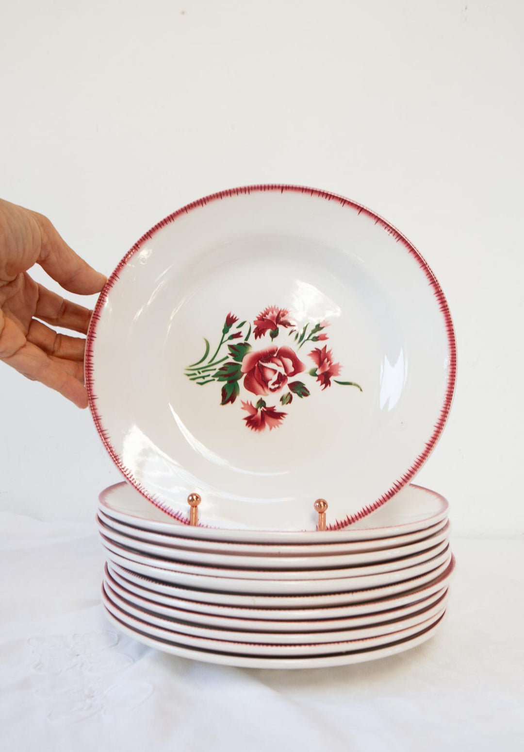 Juego de 6 platos llanos loza francesa vintage 22,5 cm (2 JUEGOS DISPONIBLES)