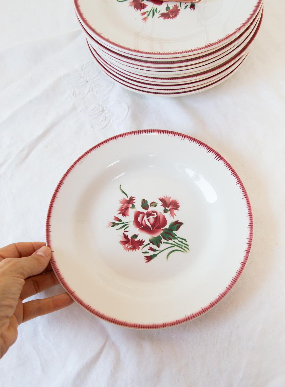 Juego de 6 platos llanos loza francesa vintage 22,5 cm (2 JUEGOS DISPONIBLES)