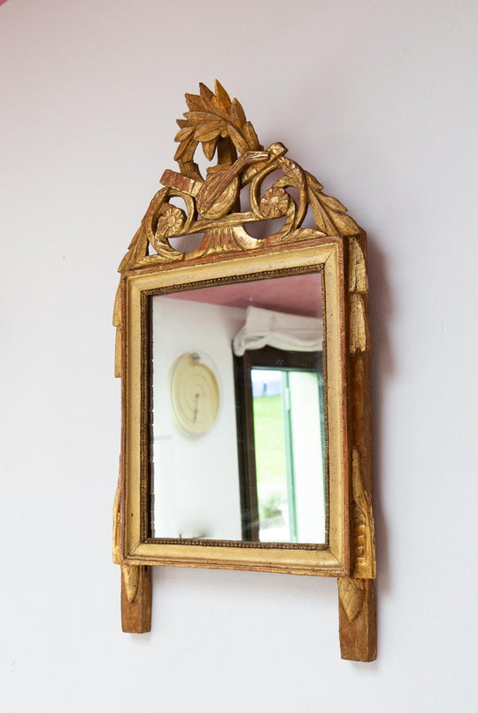 antiguo espejo francesa estilo louis xvi dorado con copete antique french mirror