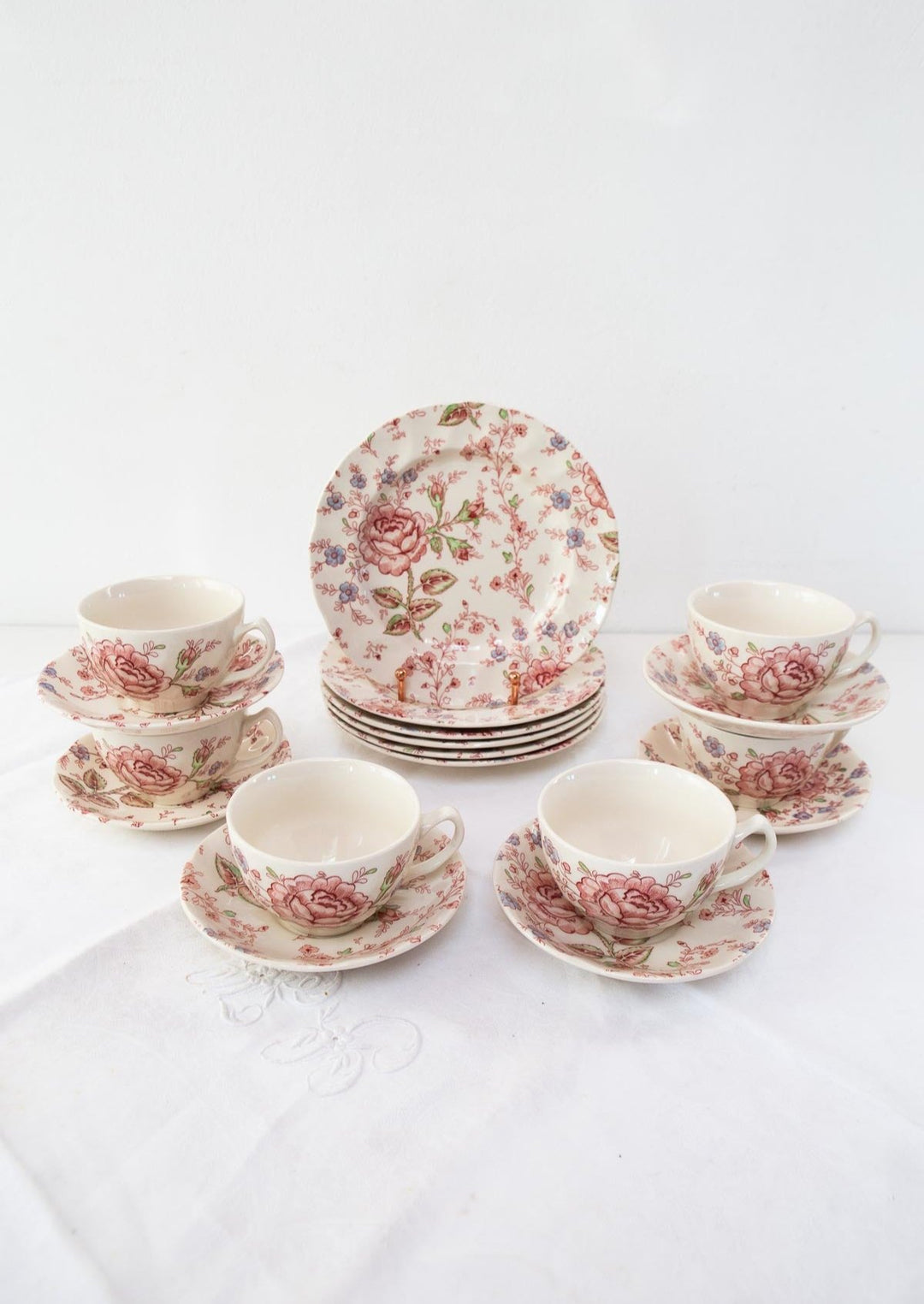 juego ingles merienda o desayuno tazas platos rose chintz johnson bros plates