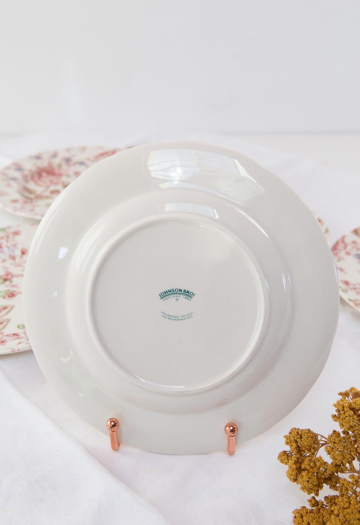 Juego 6 platos postre ingleses Rose Chintz Johnson Bros – Vintage&Chic