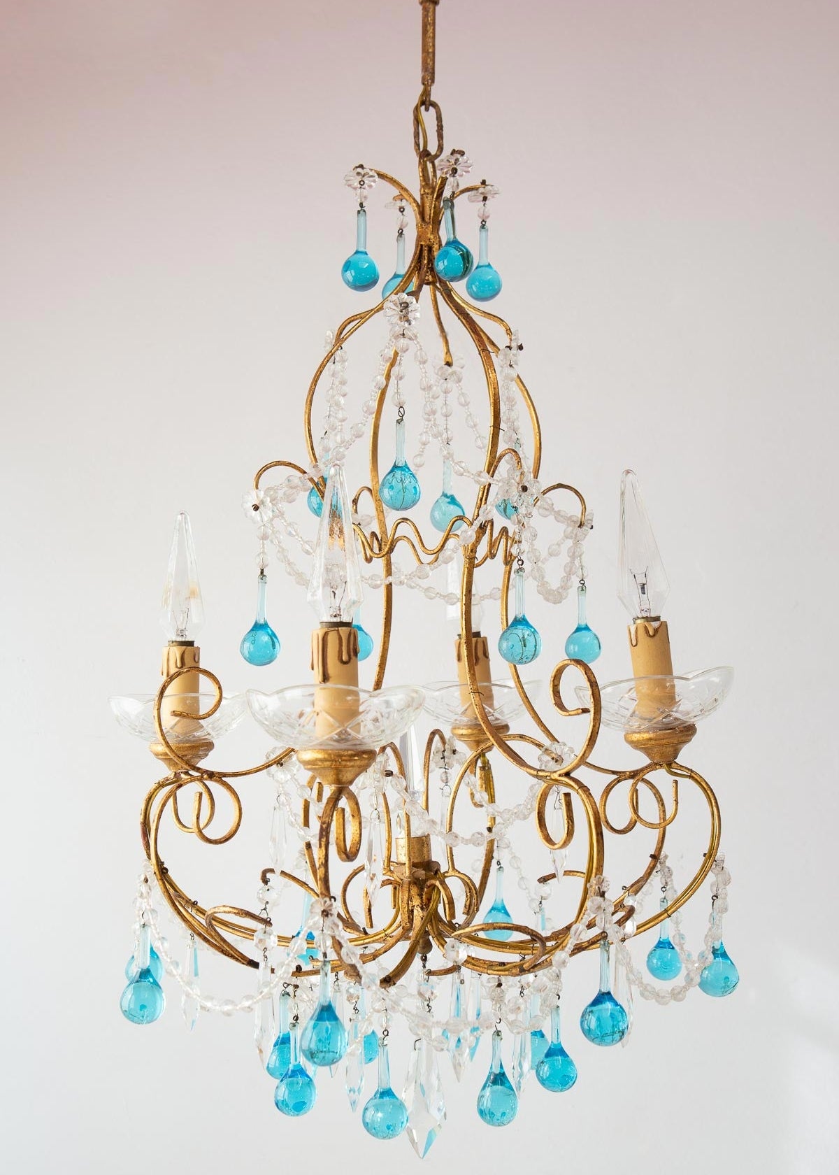 lámpara techo italiana gotas azules murano vintage chandelier
