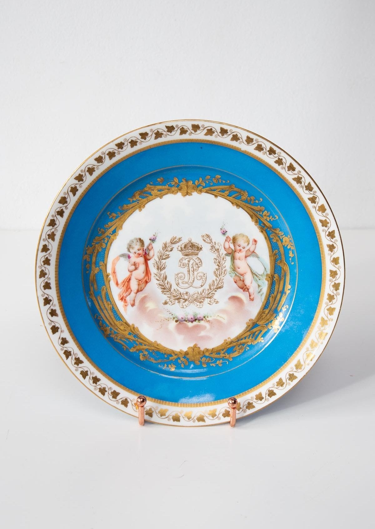 antiguos platos porcelana sevres 1944 chateau des tuleries louis philippe con angelotes monogramas lp corona