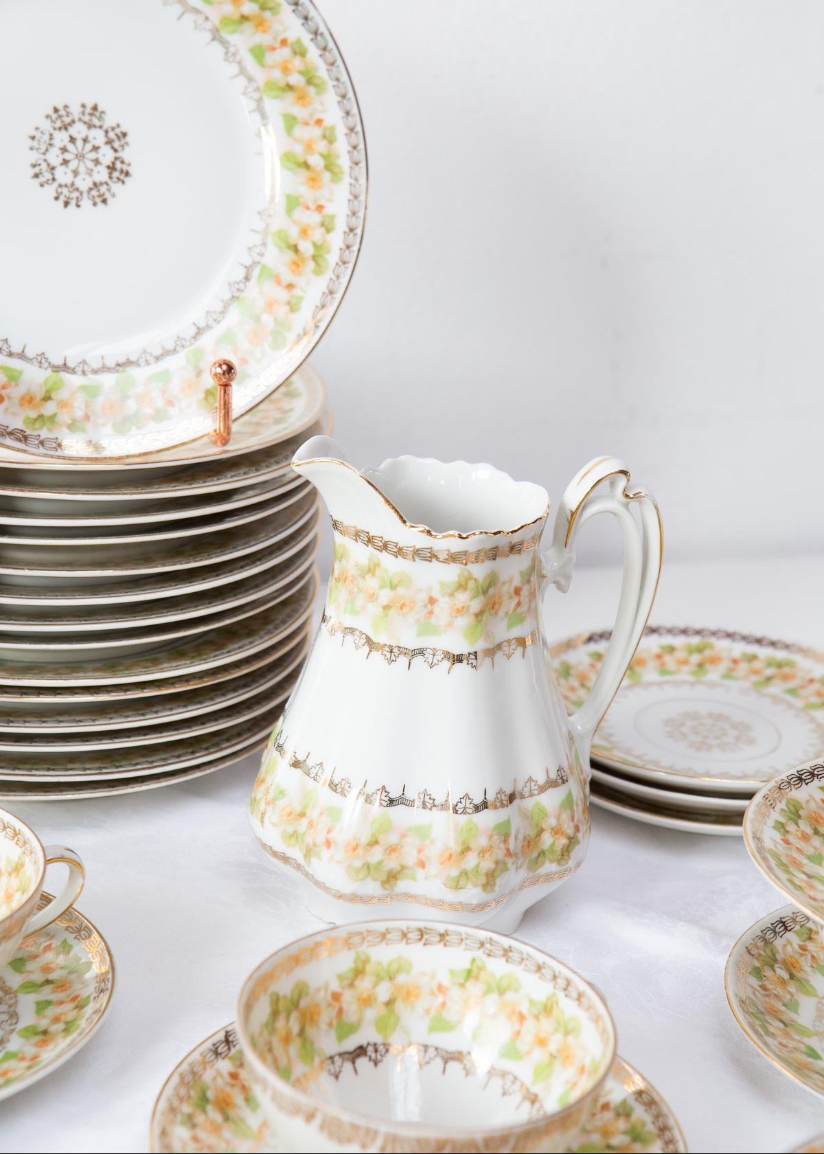 juego te y postre porcelana checa florecillas amarillas y naranja vintage coffee set