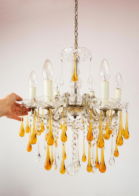 lámpara techo vintage cristales ambar maria teresa chandelier